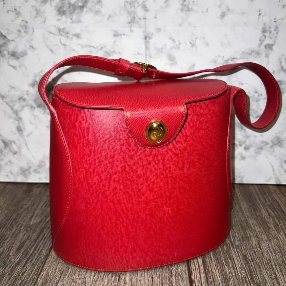 Vintage Extremely Rare Vintage Christian Dior Red Pebble Leather Tote Old Money
